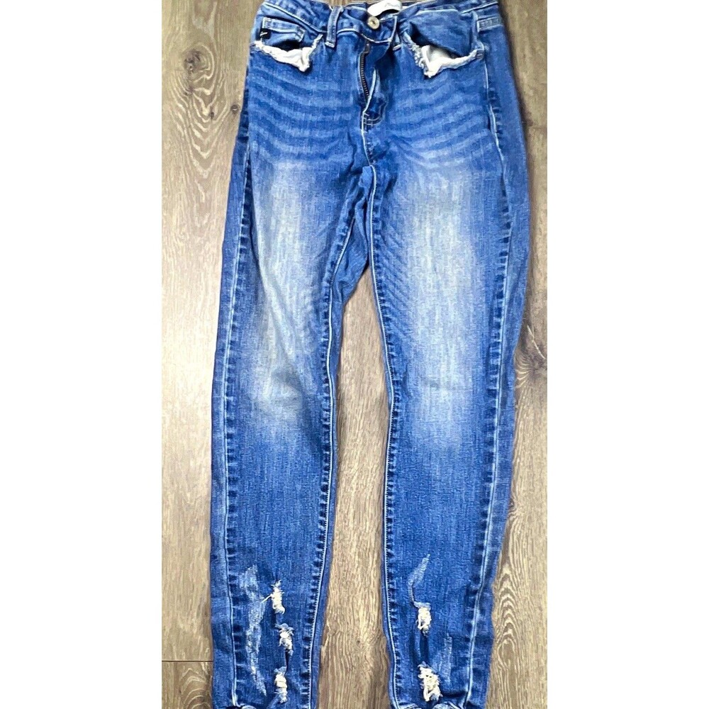 KanCan Women’s Blue Medium sz 27 Denim Skinny Jeans Distressed Mid Rise 5-Pocket